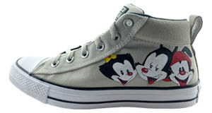 Animaniacs: Outside left shoe with Yakko, Wakko, and Dot painted on it.